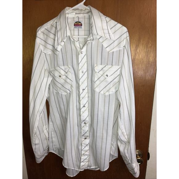Vtg Miller Western Wear Men's 16x35 Pearl Snap Shirt White Stripped - Picture 1 of 11